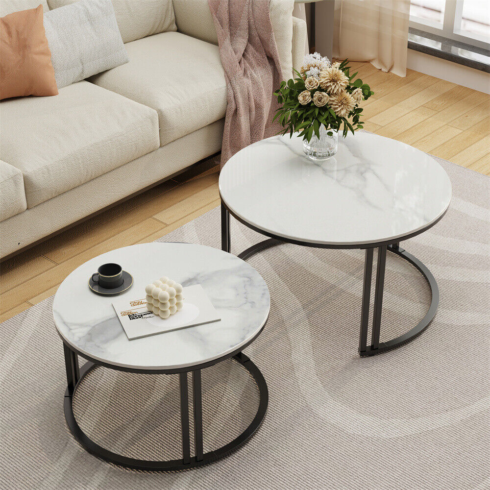 Classic Black Round Coffee Table Set of 2