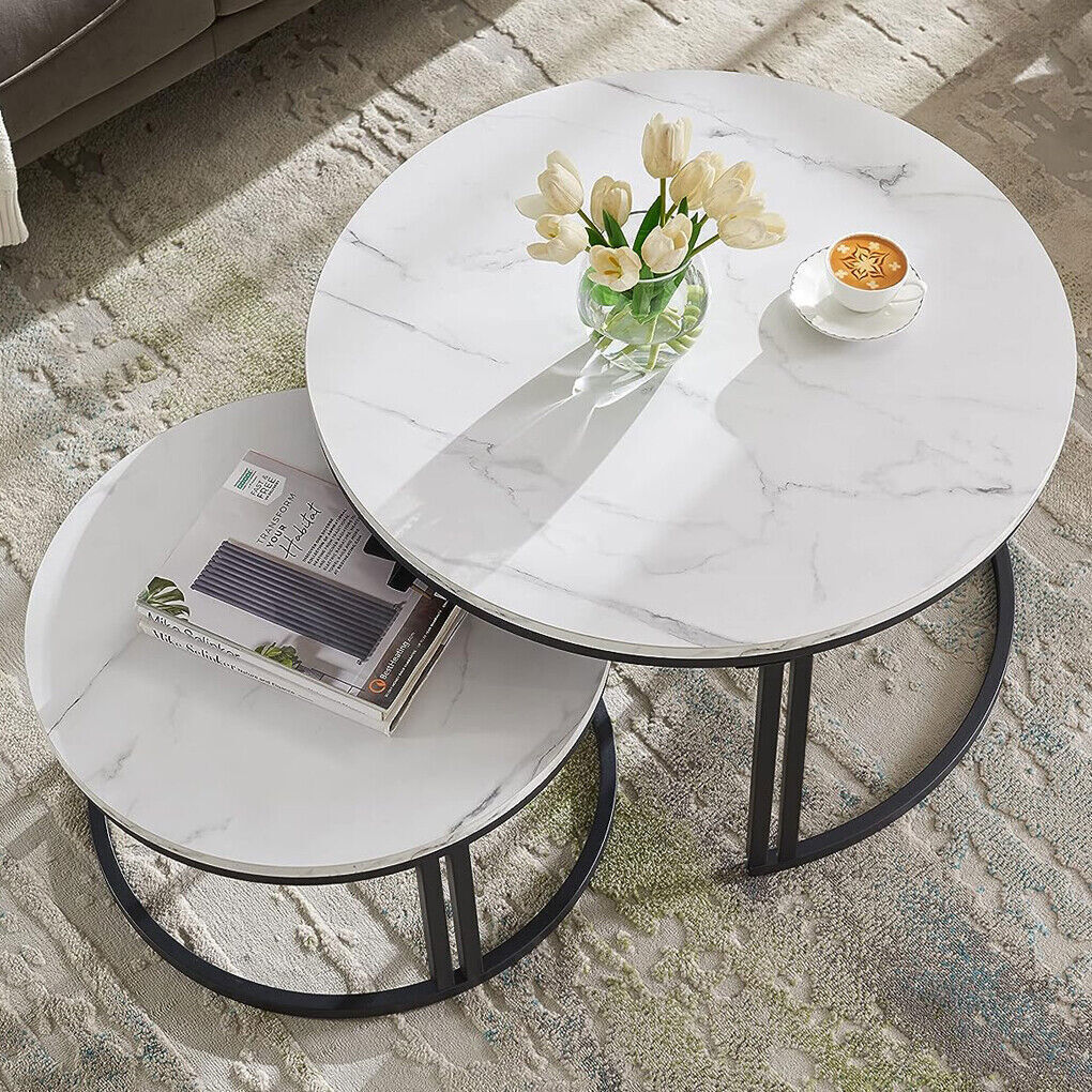 Classic Black Round Coffee Table Set of 2