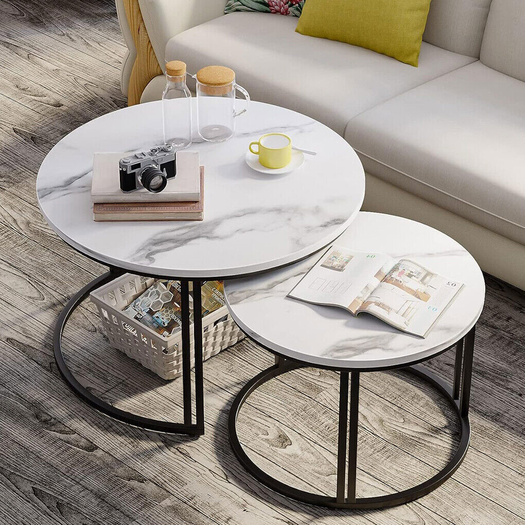 Classic Black Round Coffee Table Set of 2