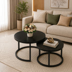 Classic Black with Black Metallic Finish Round Coffee Table Set of 2