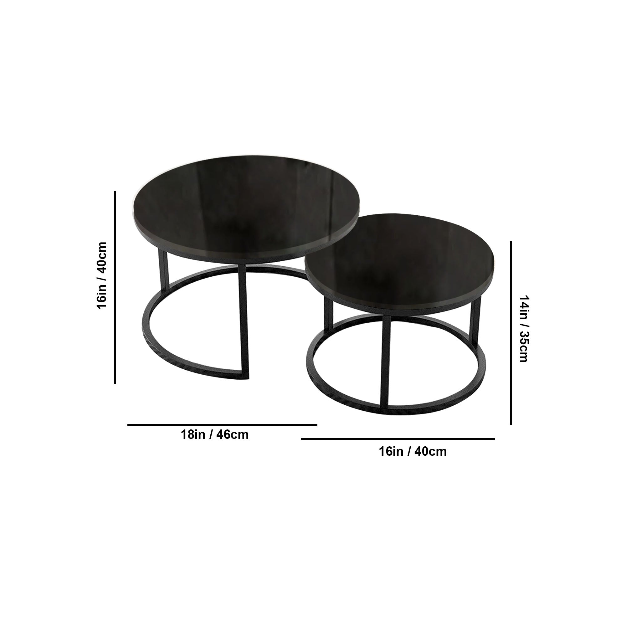 Classic Black with Black Metallic Finish Round Coffee Table Set of 2