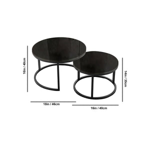  Black Metallic Finish Round Coffee Table Set of 2