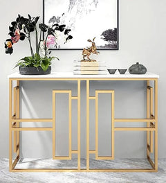 Classic Console Table with White Marble in Golden Metal Finish