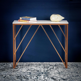 Classic Design Console Table White Rectangular Shape with Copper Metal Finish