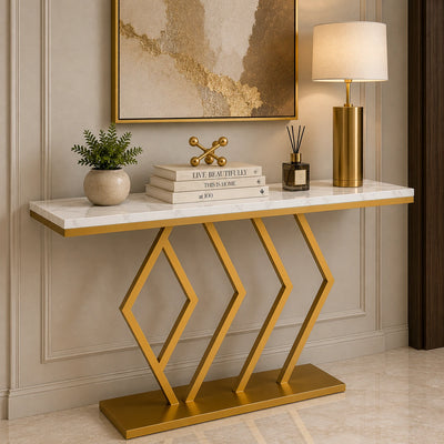 Classic Design Golden Console Table in Geometric Pattern