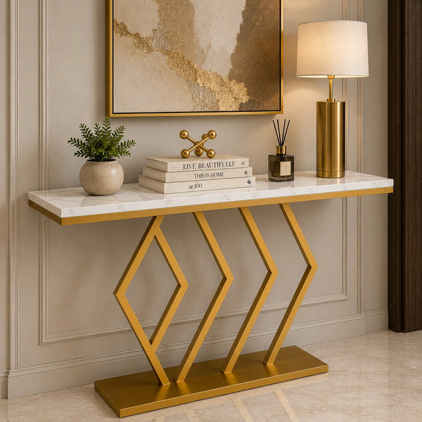 Classic Design Golden Console Table in Geometric Pattern