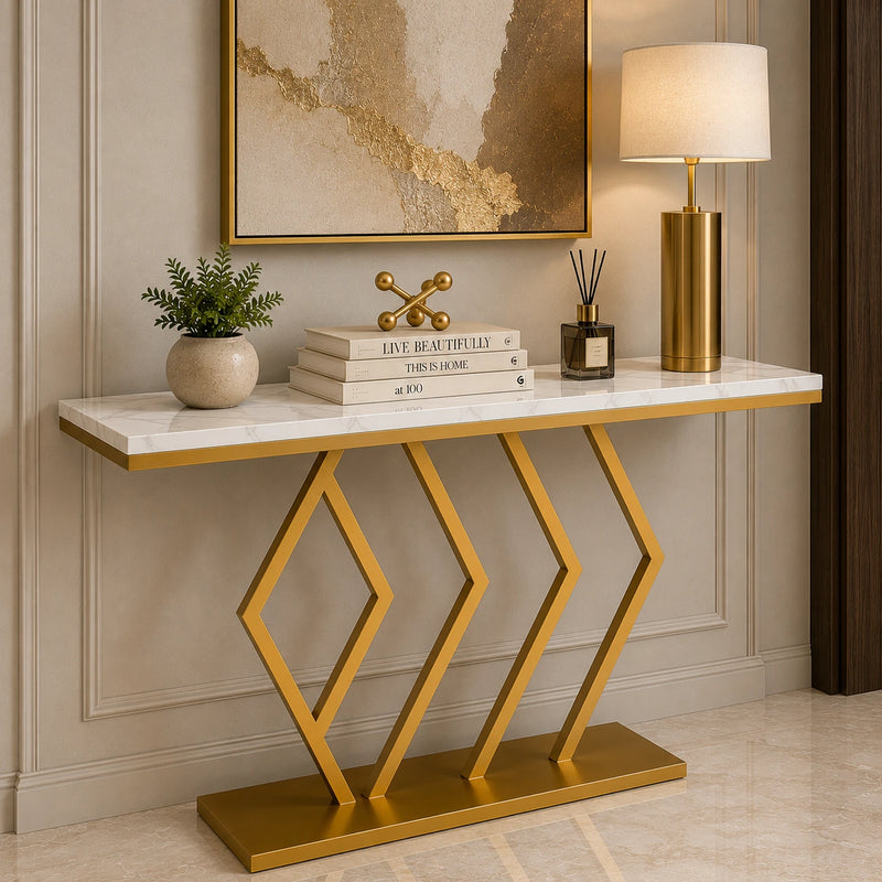 Classic Design Golden Console Table in Geometric Pattern