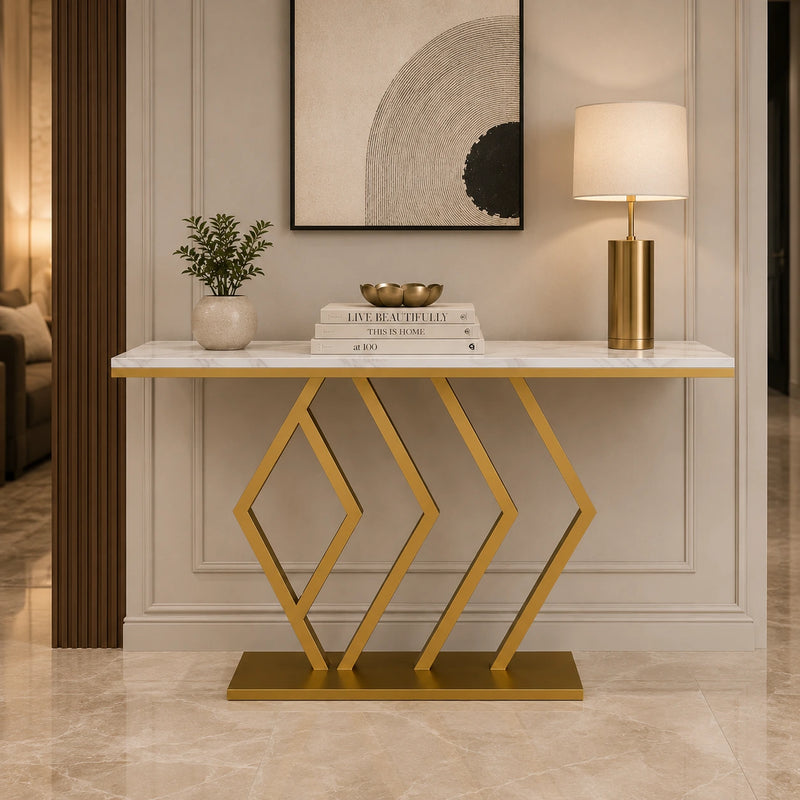 Classic Design Golden Console Table in Geometric Pattern