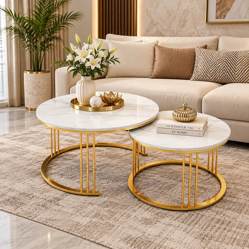 Classic Designer Tethered Iron Stand Coffee Table Set of 2