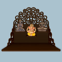 Classic Pattern Designer Wall Hanging Wooden Temple/ Pooja Mandir Design with Shelf, Brown Color