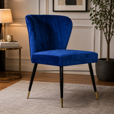 Classic Royal Blue Luxury Velvet & Iron Dining Accent Chair