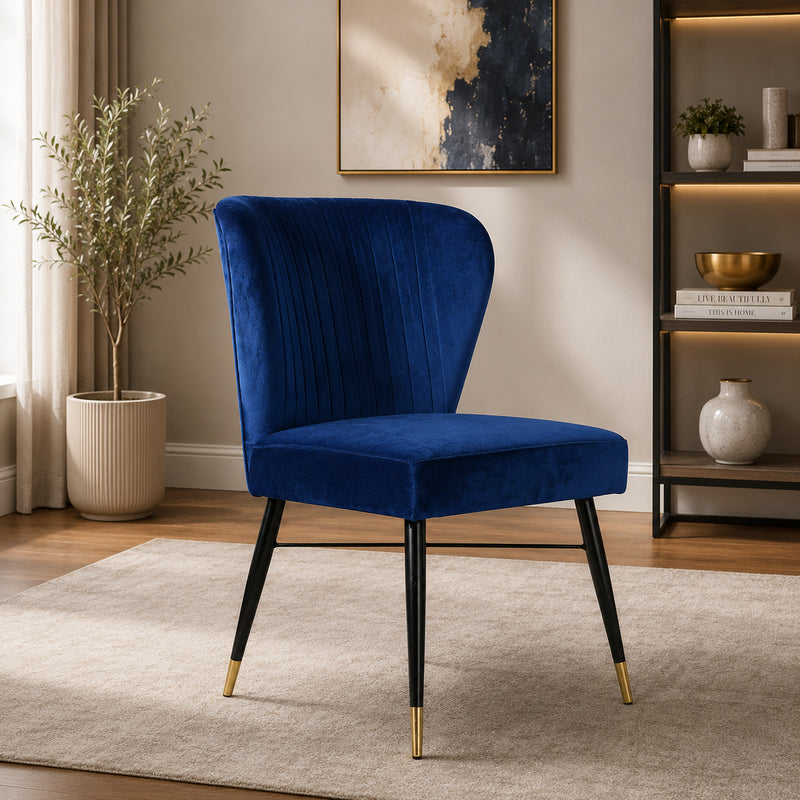 Classic Royal Blue Luxury Velvet & Iron Dining Accent Chair