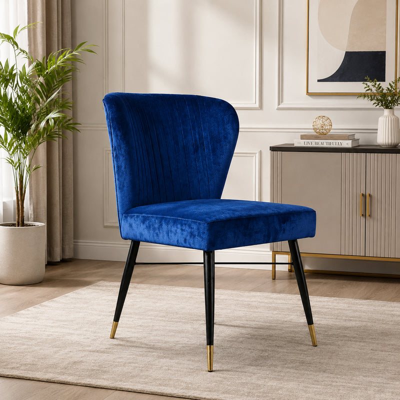 Classic Royal Blue Luxury Velvet & Iron Dining Accent Chair