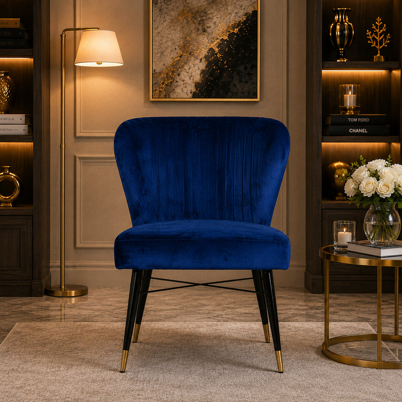 Classic Royal Blue Luxury Velvet & Iron Dining Accent Chair