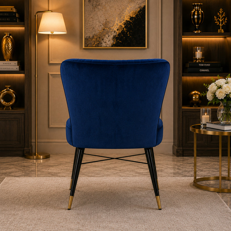 Classic Royal Blue Luxury Velvet & Iron Dining Accent Chair