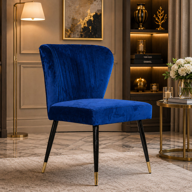 Classic Royal Blue Luxury Velvet & Iron Dining Accent Chair