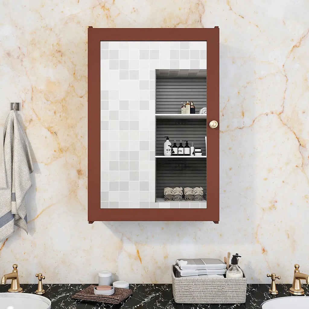 Classic Structured Wooden Bathroom Cabinet with 7 Spacious Shelves with Solid Brown Finish