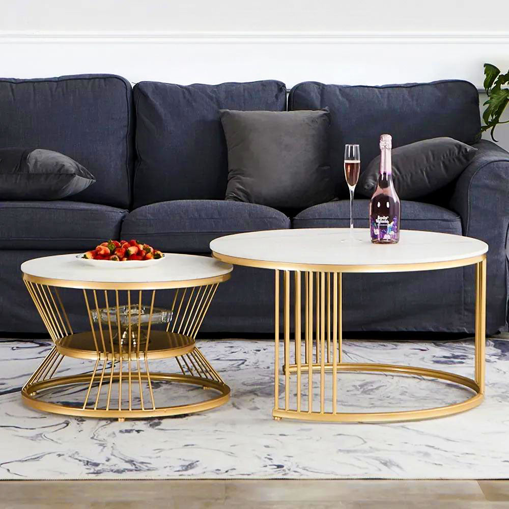 Classic Style Home Decor Complementing Golden Coffee Table Set of 2