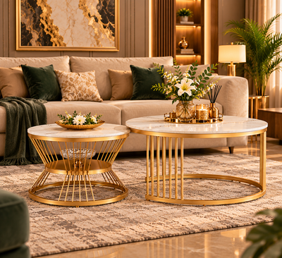 Classic Style Complementing Golden Coffee Table Set of 2
