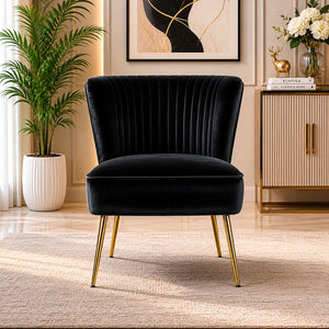 Classic Style Curved Back Black Velvet Accent Chair