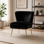 Classic Style Curved Back Black Velvet Accent Chair