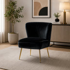 Classic Style Curved Back Black Velvet Accent Chair