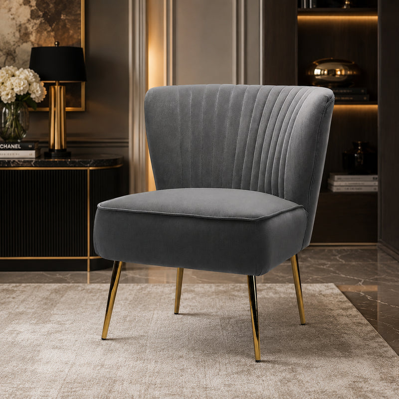 Classic Style Curved Back Grey Velvet Accent Chair