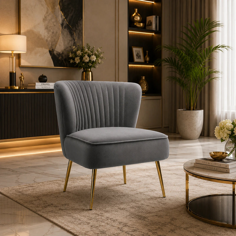 Classic Style Curved Back Grey Velvet Accent Chair