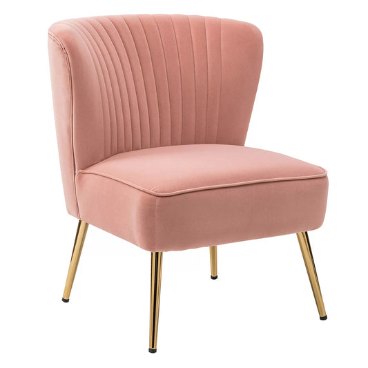  Curved Back Pink Velvet Accent Chair