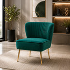 Classic Style Curved Back Teal Velvet Lounge Chair
