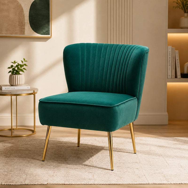 Classic Style Curved Back Teal Velvet Lounge Chair