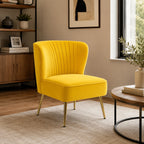 Classic Style Curved Back Yellow Velvet Accent Chair