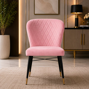 Classic Style Pink Velvet & Iron Dining Accent Chair