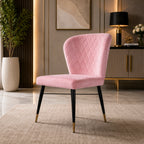 Classic Style Pink Velvet & Iron Dining Accent Chair