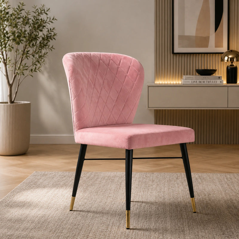 Classic Style Pink Velvet & Iron Dining Accent Chair