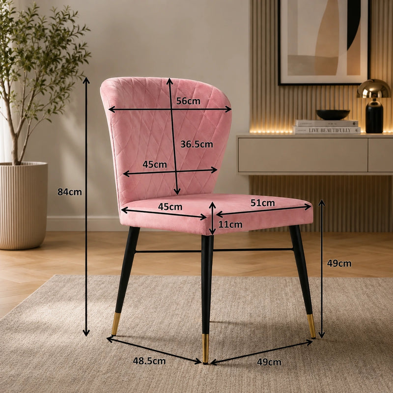 Classic Style Pink Velvet & Iron Dining Accent Chair