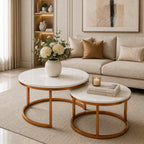 Classic Style White Round Coffee Table Set of 2