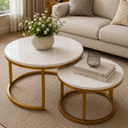 Classic Style White Round Coffee Table Set of 2