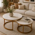 Classic Style White Round Coffee Table Set of 2