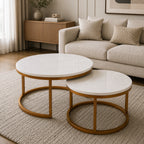 Classic Style White Round Coffee Table Set of 2