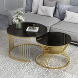 Classic Tethered Metallic Black Marble Table Set of 2