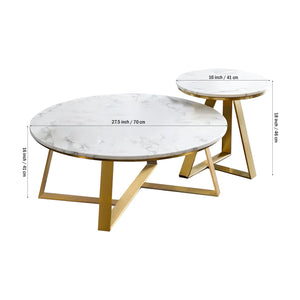 Classic White Hamilton Marble Round Coffee Table Set of 2