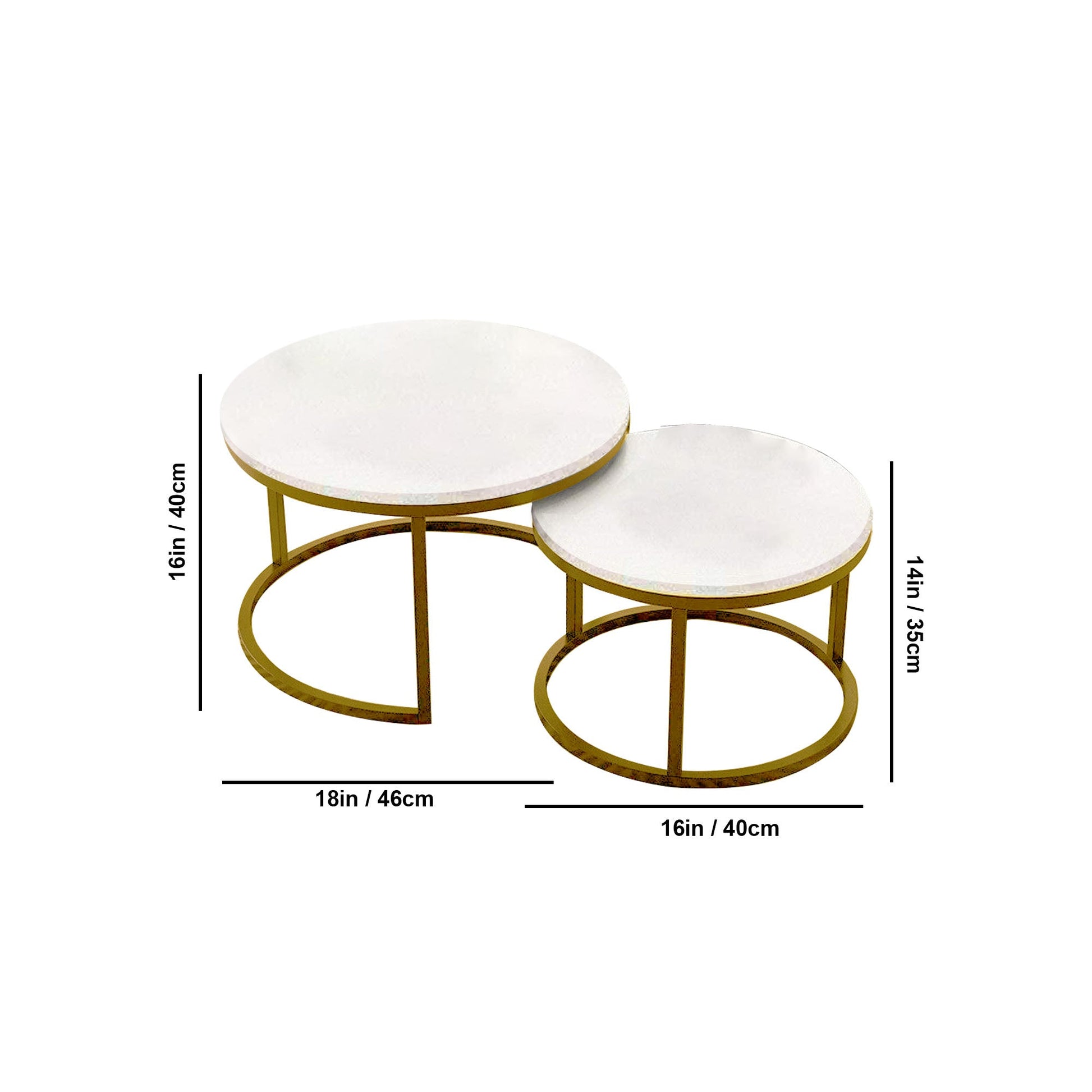  White with Golden Round Coffee Table Set of 2