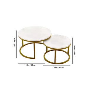  White with Golden Round Coffee Table Set of 2