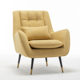 Classic Yellow Thick Padded Velvet Sofa Lounge Chair with Cushion