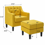 Classic Yellow Tufted Comfy Lounge Chair with Footrest
