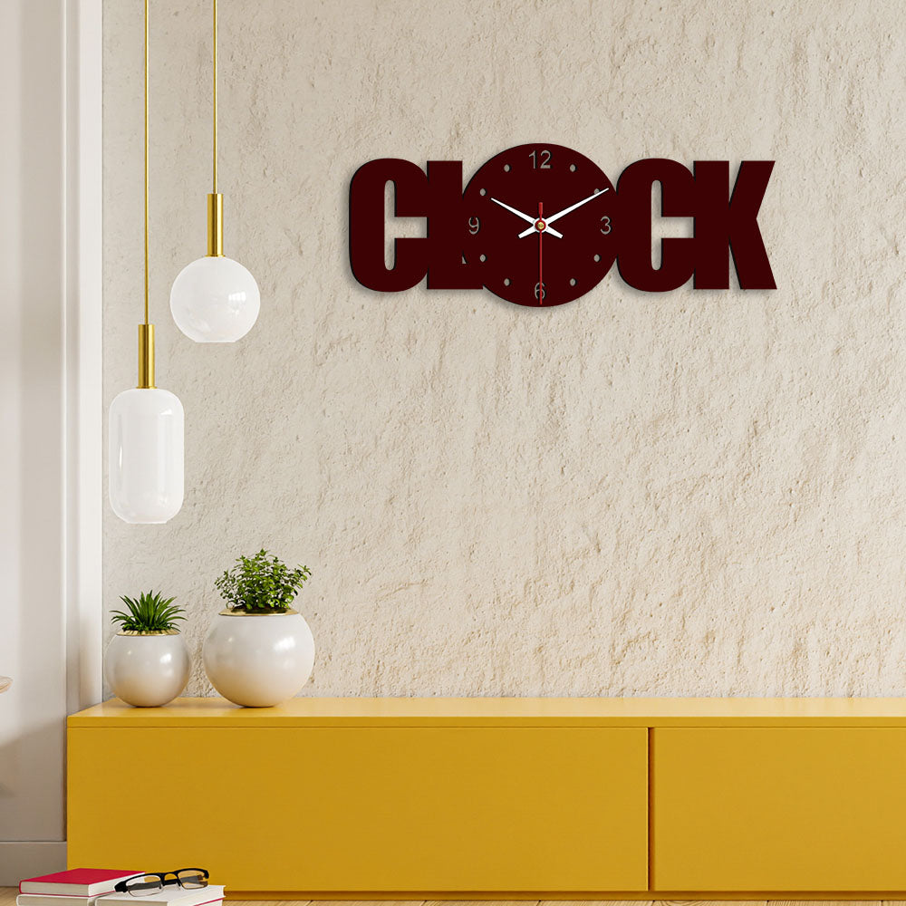 Clock Text Shape Designer Wooden Wall Clock