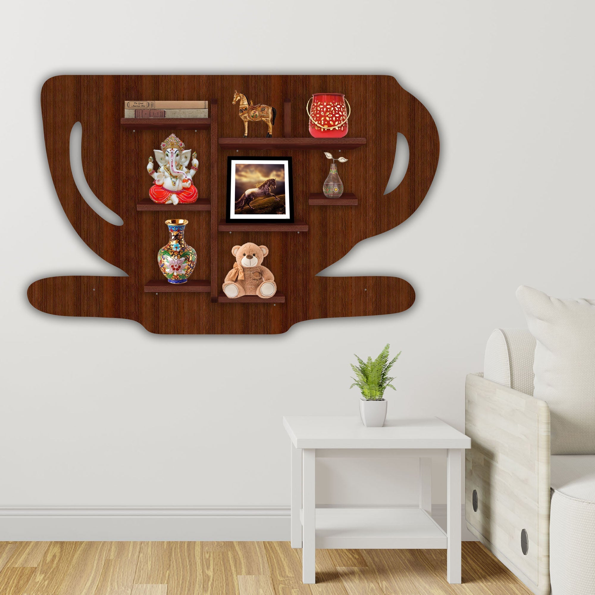 LED Light Wall Shelf with Walnut Finish