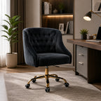 Comfort Tufted Back Black PU Foam Accent Chair with Golden Base
