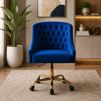 Comfort Tufted Back Blue PU Foam Accent Chair with Golden Base